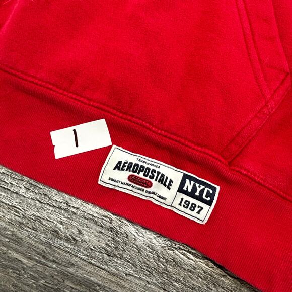 Aeropostale Hoodie Vintage Y2K Red Mens XL NYC Varsity Embroidered 2000s - Picture 6 of 7